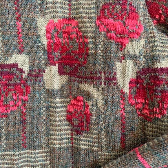 Vintage Cherry Lewis Floral Chunky Knit Wool Sweater Cardigan - Picture 6 of 7